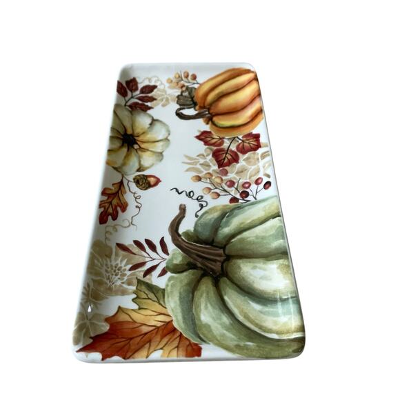 Maxcera Pumpkin Serving Platter 11x5 Ceramic Fall Harvest Thanksgiving NEW - Picture 5 of 11